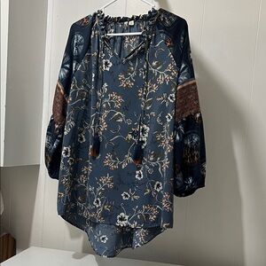 Bohemian Floral Blouse - Navy